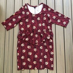 NWT Torrid Red Leopard Skull Print 3/4 Sleeve Pullover Ruffle Dress Size 4